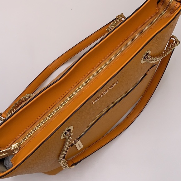 MICHAEL KORS JET SET ITEM MEDIUM FRONT ZIP POCKET CHAIN TOTE BAG HONEYCOMB COLOR - Picture 7 of 16